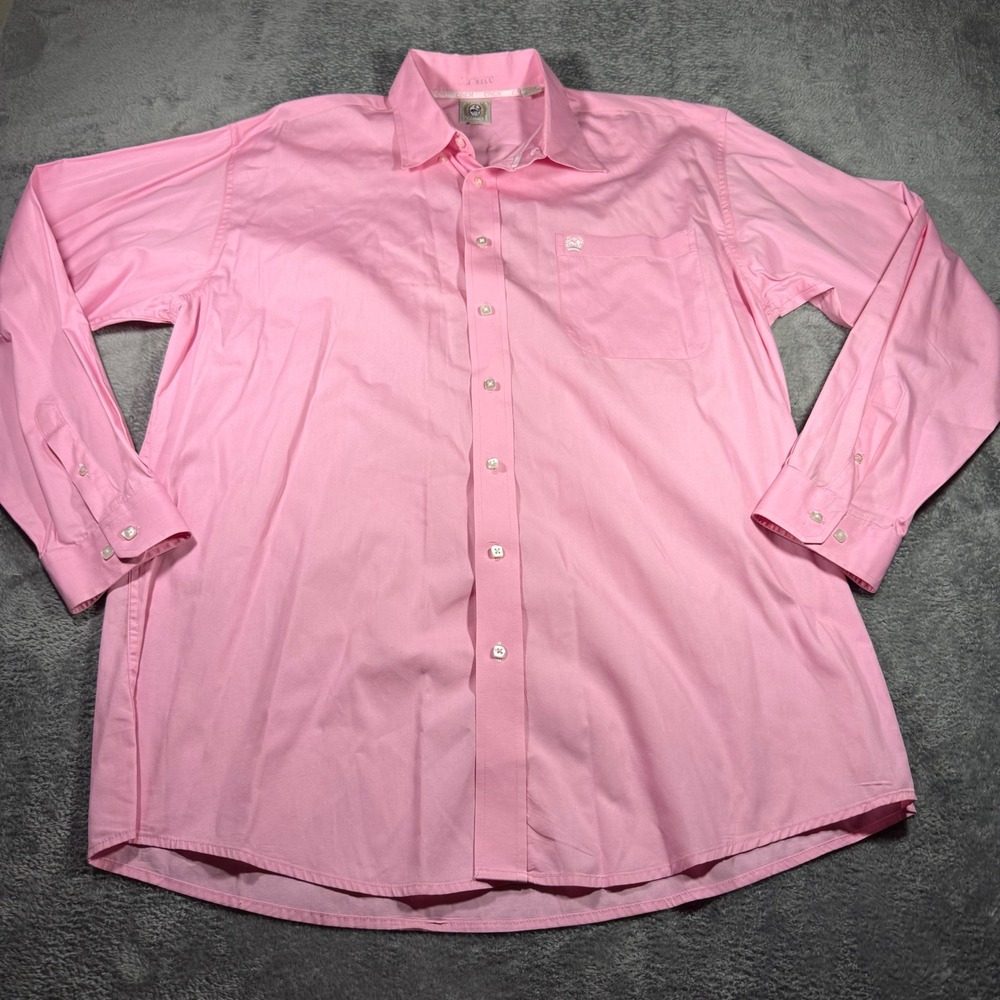 Cinch Mens Pink Solid Long Sleeve Western Button Down Shirt Large Cotton L